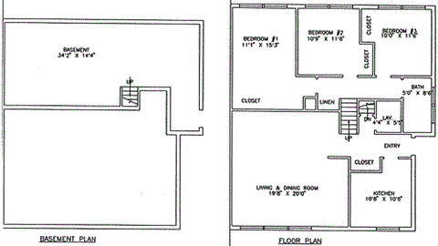 Floor plan for 3 beds, 1.5 baths, 1780 sqft